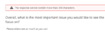 Image of a survey question "please elaborate as much as possible" with an error message "cannot contain more than 200 characters" - Contradictions do not make clear communications!