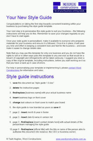 Corporate Style Guide instructions sheet
